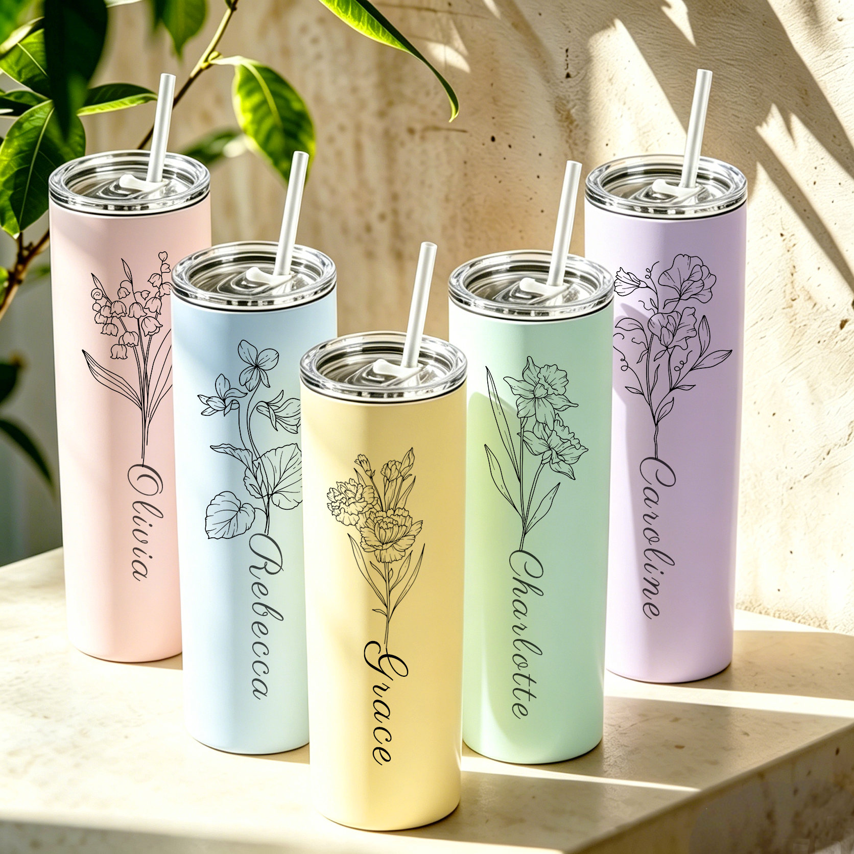 Personalized Tumblers with Birth Flower and Name