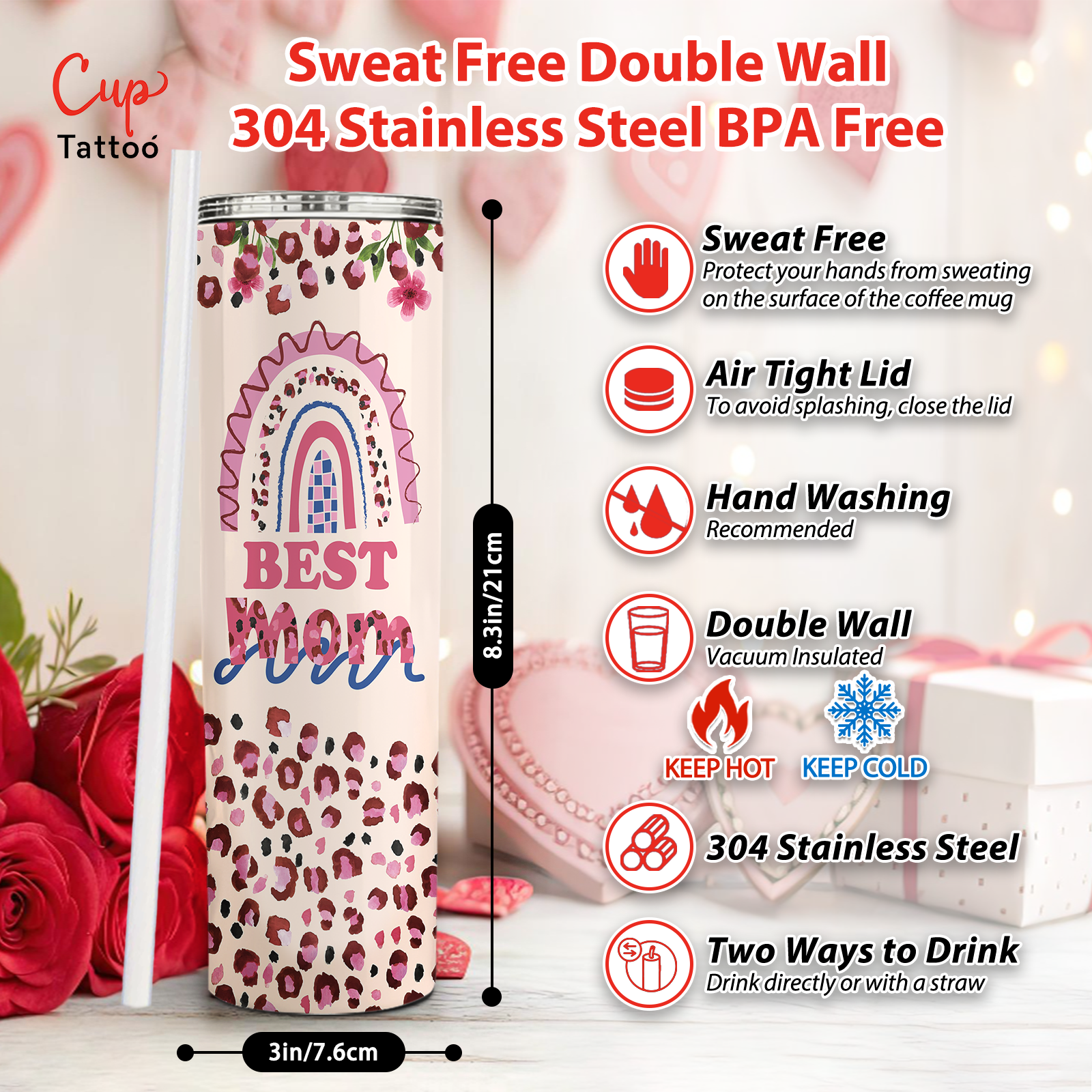 Personalized Name Best Mom Ever 20oz  Skinny Tumbler