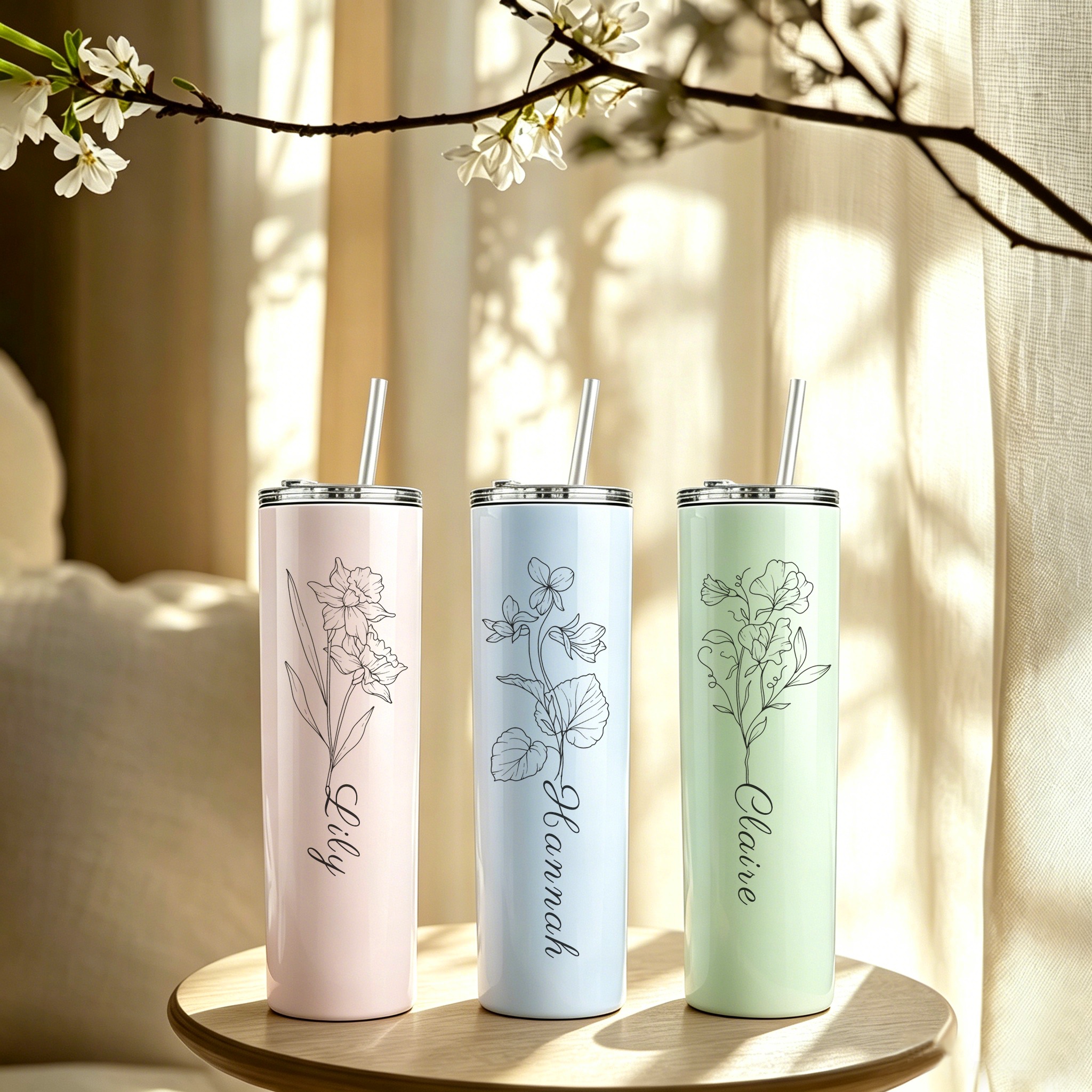 Personalized Tumblers with Birth Flower and Name