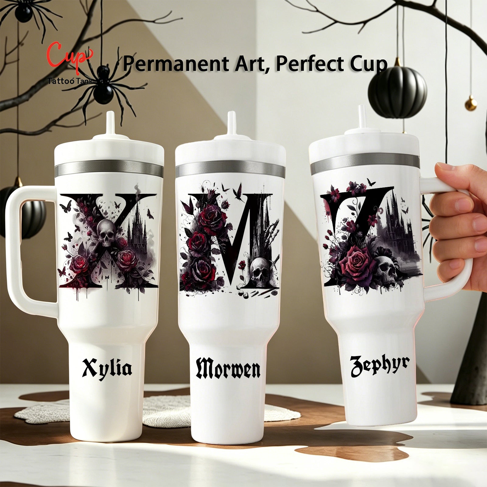 Gothic Skull Monogram Tumbler